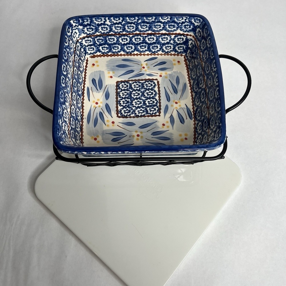 Temptations By Tara Old World Blue Casserole Dish Trivet Cooling Rack Lid 2 Qt‎